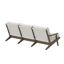 Modway Saratoga Teak Outdoor Patio Sofa in Weathered Gray White – 3 Seater Couch with Weather-Resistant Cushions – Wooden Outdoor Furniture Sofa