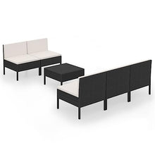 HEFZGDB 6 Piece Patio Lounge Set with Cushions Poly Rattan Black Porch Furniture Patio Table and Chairs Set Outdoor Patio Set Suitable for Lawn, Garden, Poolside.