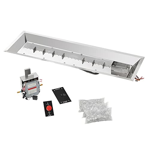 The Outdoor GreatRoom Company Linear Crystal Fire Plus Electronic Ignition Fire Pit Burner Kit (CFP1242DSILP), 12x42-Inches, Propane