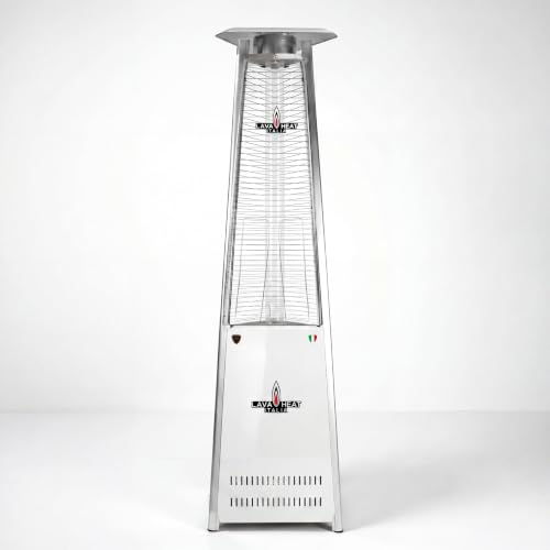 Lava Heat Italia Amalfi Studio Collection Patio Heater, Liquid Propane Custom Powder-Coated Flame Tower in IFS-RAL-9016-ASM Traffic White, Designer 92-Inch Italian Outdoor Heater