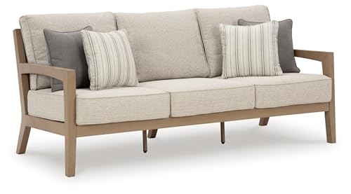 Signature Design by Ashley Hallow Creek Outdoor Sofa with Cushion, Heavyweight Resin Polymer and High Performance Fabric, for Patios and High-Wind Areas, Driftwood, 76" W