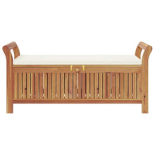 KUTYWEXFM Patio Storage Bench with Cream Cushion 49.6in Solid Acacia Wood
