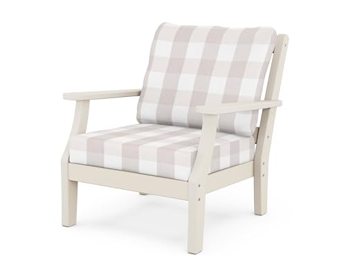 Martha Stewart by POLYWOOD® Chinoiserie Deep Seating Chair in Sand/Buffalo Plaid Dune Burlap