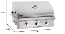 AOG American Outdoor Grill T-Series 30-Inch 3-Burner Built-in Natural Gas Grill - 30NBT-00SP