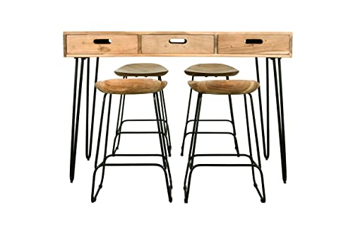 Jofran Inc. Rollins 52" Solid Acacia Dining Set with Four Backless Barstools