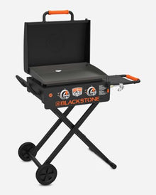 BLACKSTONE 22” On The Go Scissor-Leg Griddle with Two Burners -Stainless Steel Gas Griddle with Hood, Wheels, Side Shelf –Heavy Duty Outdoor Stainless Steel Griddle for Backyard, Patio Camping –1935