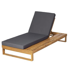 Merax 4-Piece Teak Finish Acacia Wood Chaise Lounge with 4-Inch Dark Grey 2-Fold Cushion Set, 4-Position Adjustable Outdoor Patio Lounger with Flat Side Surface, for Poolside