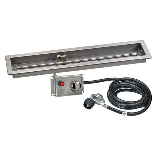 American Fire Products | 36" x 6" Linear Drop-In Fire Pit Pan with Electric Ignition System Kit, CSA | Stainless Steel, Use in Outdoor Fire Pit | For Natural Gas or Propane Fires