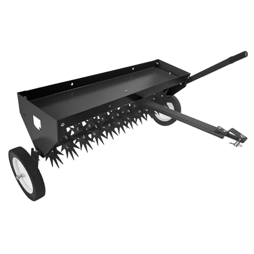 MERXENG 40" Tow Behind Aerator,Tow Behind Plug Aerator with Transport Wheels, Steel Teeth, Tray, Pull Behind Aerator with Adjustable Handle for Farm, Lawn, Garden, Black