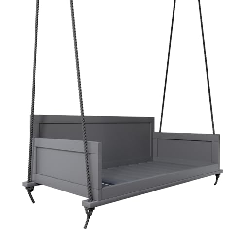 Amish Casual The Philly Amish Crafted Porch Swing Bed with Modern Backrest, Made in The USA from Kiln Dried Pine (Gray Paint, 5 Foot)