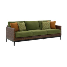 Signature Design by Ashley Horizon Hall Casual Outdoor Sofa with Cushions, Rust-Resistant Aluminum Frame, Handwoven Resin Wicker 3-Seat Patio Couch for Deck or Sunroom, Green & Dark Brown, 88" W