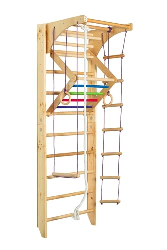 Generic Wooden Sport Ladder Set - Swedish Ladder w/Pull Up Bar, Rope Attachments, Monkey Triangle - Wall Stall Bars (Adjustable Pull Up Bar)
