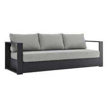 Pemberly Row Modern Outdoor Sofa, Powder-Coated Aluminum Frame with Gray Stain-Resistant Water-Resistant Fabric Cushions, 89" W x 31.5" D x 33" H, Dense Foam Padding, Weatherproof Patio or Poolside