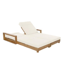 Merax Double Acacia Wood Chaise Lounge Set，4-Position Adjustable Backrests