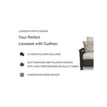 BOWERY HILL Patio Loveseat, Medium Brown Finish, Handwoven All-Weather Resin Wicker, Rust-Proof Aluminum Frame, Plush Cushions and Nuvella Fabric, 58.25" W x 36" D x 39" H Outdoor Sofa for Alfresco