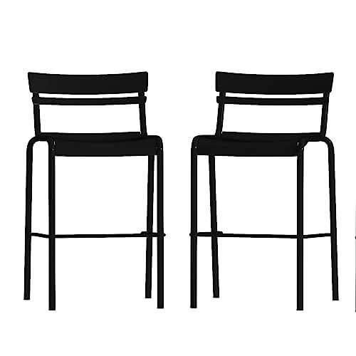 Flash Furniture Commercial Metal Indoor/Outdoor Barstool, Black, 2-Pack