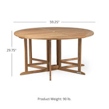 TITAN GREAT OUTDOORS Ash & Ember Luna Grade A Teak 59" Round Dining Table, Drop Leaf Design, Indoor Outdoor Patio or Porch Dining, Weather Resistant Solid Wood with Umbrella Hole
