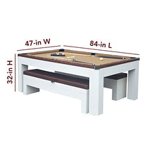 Hathaway Newport 7-ft Pool Table Tennis Combination with Dining Top, Two STO Newport II 7-ft Pool Table Combo Set with Benches - White with Camel Felt - Walnut