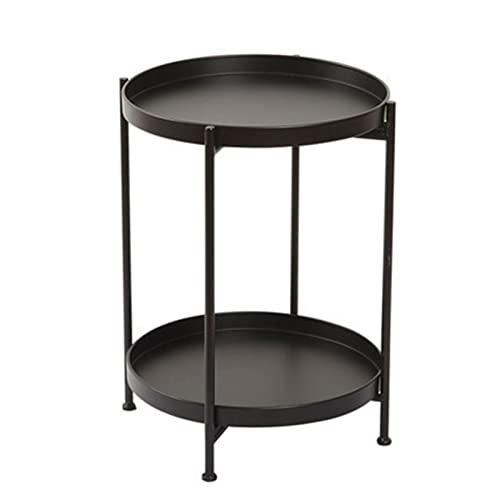 2-Layer Coffee Table Nordic Iron Round Coffee Side Table Non-Slip Foot pad Removable Tray Outdoor Small Table (Color : Argento) (D)