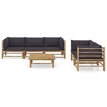 Heofavd 6 Piece Patio Furniture Set Bamboo Outdoor Lounge 27.6" x 25.6" Modular Sectional with Removable Cushion Covers Tropical Style for Garden Balcony Backyard