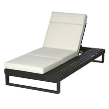 Merax 4-Piece Black Acacia Wood Chaise Lounge with 4-Inch Beige 4-Fold Cushion Set, Adjustable Outdoor Patio Lounger with Flat Side Surface, for Poolside