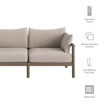 Modway Eleni Outdoor Teak Wood Loveseat in Weathered Gray Pebble – 64 Inch Patio 2 Seat Sofa with Sunproof Foam Cushions