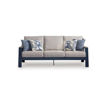 Beco Outdoor 3-Seater Sofa w 4 Pillows, Beige, Navy Blue Nuvella, 83 Inch