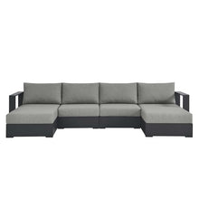 Modway Tahoe Aluminum 4-Piece Outdoor Patio Furniture Gray, Modular Sectional Sofa Set with Chaise Lounges, Weather-Resistant Cushion, Ideal for Deck, Backyard, Poolside