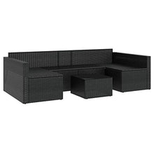 2 Piece Patio Lounge Set with Cushions, Black Poly Rattan Outdoor Furniture