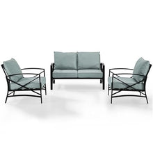 Afuera Living 3-Piece Outdoor Sofa Set, Steel Metal Frame, Oil Rubbed Bronze Finish, Mist Green UV-Proof Cushions, Includes Loveseat and 2 Chairs, Weatherproof Patio Conversation Furniture Set