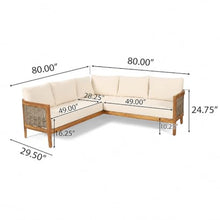 Merax Rattan Outdoor Acacia Wood V-Shaped Sectional Sofa with Cushions