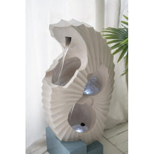 Sculptural Indoor Outdoor Water Fountain with Bowl Basin, (White+Blue + Polyresin + Art Deco + Coastal + Contemporary + Nautical + Ultra-Modern)