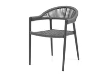 Whiteline Modern Living Leyla Indoor/Outdoor Dining Armchair, Aluminium in Gray, 6mm oifen Rope seat and Back in Gray, Stackable (Set of 4)