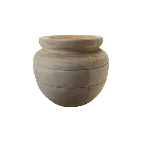 Creative Co-Op Round Paulownia Wood Planter, Natural