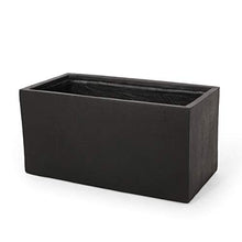 Vanessa Outdoor Modern Large Cast Stone Rectangular Planters (Set of 2), Black