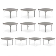 SHADOW TRADE 72 Inch Gray Round Folding Table, Heavy Duty Plastic Banquet Table with Gray Steel Legs, Blow Molded Portable Dining Table for Events, Parties, Catering, Indoor Outdoor Use (Set 10 Pack)