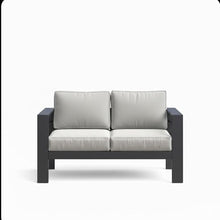 Seeheool 52" All-Weather Metal Loveseat Patio Sofa with Thick Light Gray Cushions & Black Frame