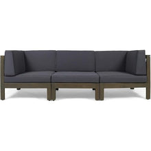 WEALTHKING 3-Piece Outdoor Modular Sofa Set with Twin Sectional End Pieces and Armless Component – Configurable Design for Small Yards, Urban Apartments (Dark Gray + Acacia Wood)