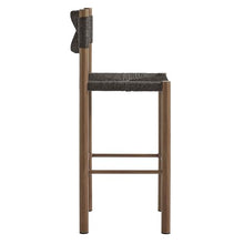 Modway Parkland Outdoor Wicker Bar Stools Set of 2 in Walnut — Bar Height Rattan Patio Stools with Backrest — All-Weather Outdoor Accent Stools for Backyard, Porch, or Balcony