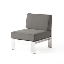 Christopher Knight Home Armless Club Chair Set of 2, Aluminum Frame Outdoor Seating, Aluminum Patio Chair with Cushion, Poolside Armless Seating, Modular Sectional Outdoor Furniture, Khaki