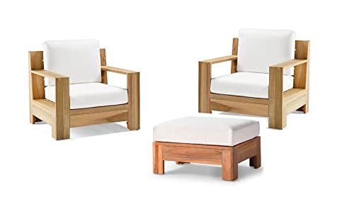 WholesaleTeak Canberra 3 Pc Lounge Chair Set with Cushions in Canvas White