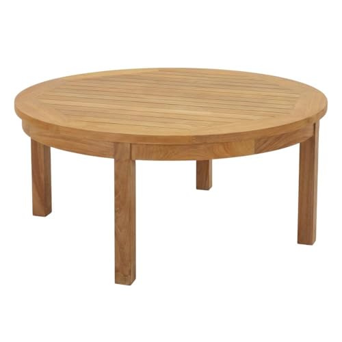 Outdoor Escape Brown Outdoor Patio Teak Round Coffee Table, 40 Inch Diameter Solid Wood Center Table, Lightweight Design for Garden Deck Backyard Seating