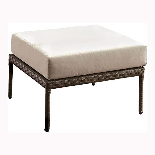 HOMES: Inside + Out Shadrick Cottage Aluminum 28 in. Square Cushioned Ottoman for Outdoor, Patio, Garden, Gray and Beige