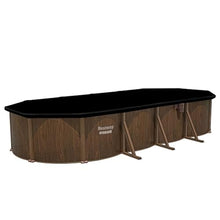 Bestway Hydrium 24' x 12' x 52" Oval Above Ground Swimming Pool Set Outdoor Steel Wall Family Pool with Sand Filter, Ladder, & Cover Brown