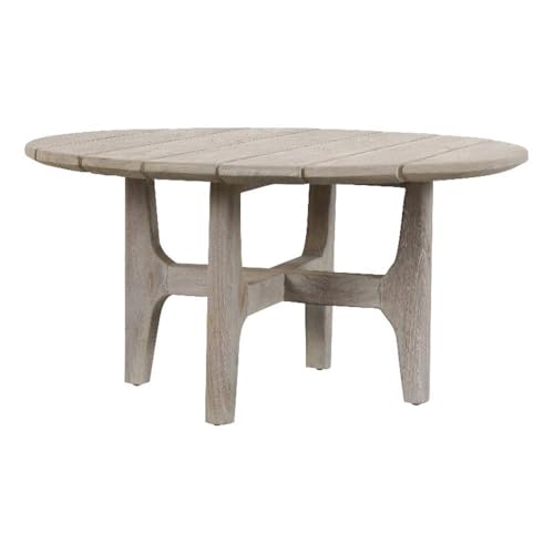 Kosas Home Dawn 31.5" Round Teak Wood Outdoor Coffee Table in Matte Gray