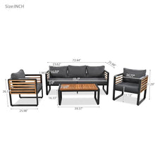 Merax Large Size 4-Pieces Outdoor Wood Sofa, Conversation Set for 5 Person, with Removable Cushions, Waterproof & UV-Resistant, Modern Patio Garden Set, Gray