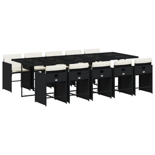 AMBERARD Patio Dining Set Set of 10 Black PE Rattan 10-Seater Foldable Furniture Set