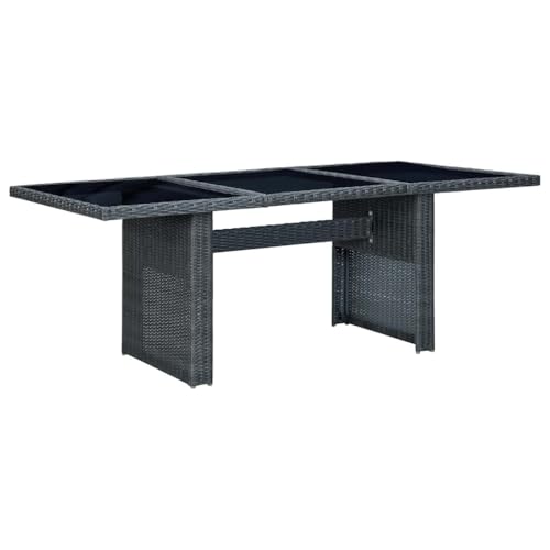 Fisinber 79 Inch Large Outdoor Dining Table, Modern Rectangular Garden Patio Furniture with Tempered Glass Top and Steel Frame, Seats 8 People, Dark Grey Poly Rattan