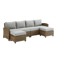 Outdoor Escape Brown Wicker Patio Sectional 4 Piece Set, Outdoor Couch with Gray Cushions, Two Loveseats and Ottomans for Porch, Balcony, or Garden
