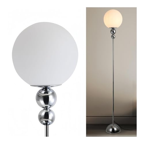 LUYOUBOZHU Floor Lamp Mid-Century Modern Floor Lamp, 63" Vintage Standing Lamp with Frosted Glass Shade for Bedroom Living Room Office Decor(Silver)